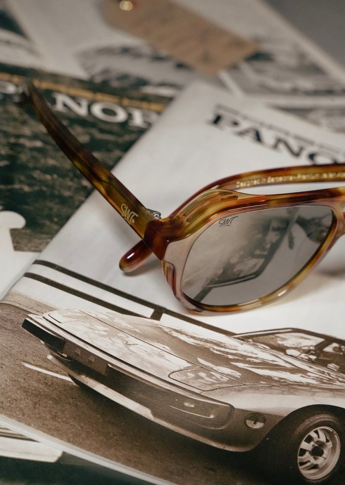SWT Eyewear tortoiseshell acetate sunglasses frame, light havana pattern inspired by classic motorsport of the 60s, 70s and 80s