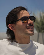 SWT Sundown aviator sunglasses in black acetate with green gradient lens, detail