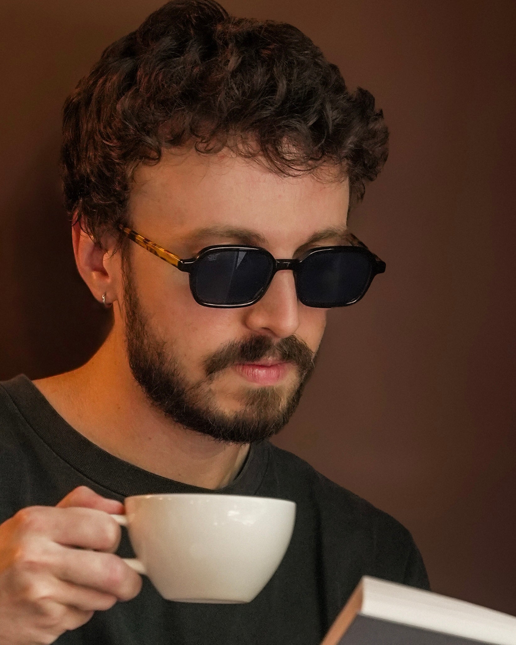 SWT Lido rectangular sunglasses, tortoiseshell temple detail