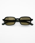 Miramare sunglasses by SWT, black rectangular frame with yellow-green gradient lenses, front view