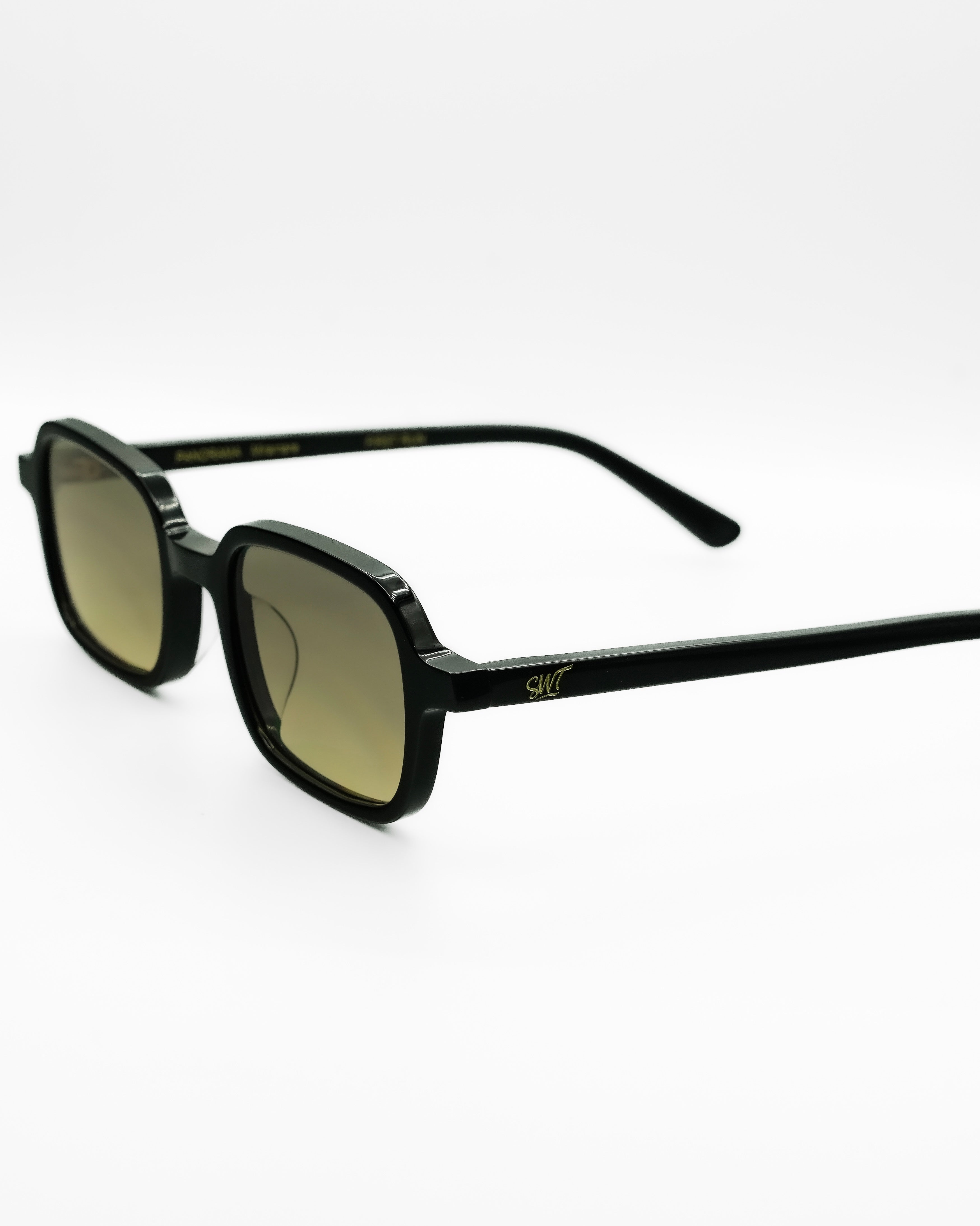 SWT Miramare rectangular sunglasses in black acetate, front detail