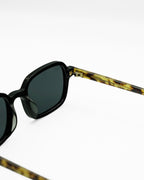 SWT Lido rectangular sunglasses, black acetate front with tortoiseshell temples, side view