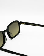 SWT Miramare rectangular sunglasses in black acetate with green to yellow gradient lens, side view