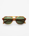 Oliver sunglasses by SWT, amber tortoiseshell aviator frame with G15 green lenses, front view