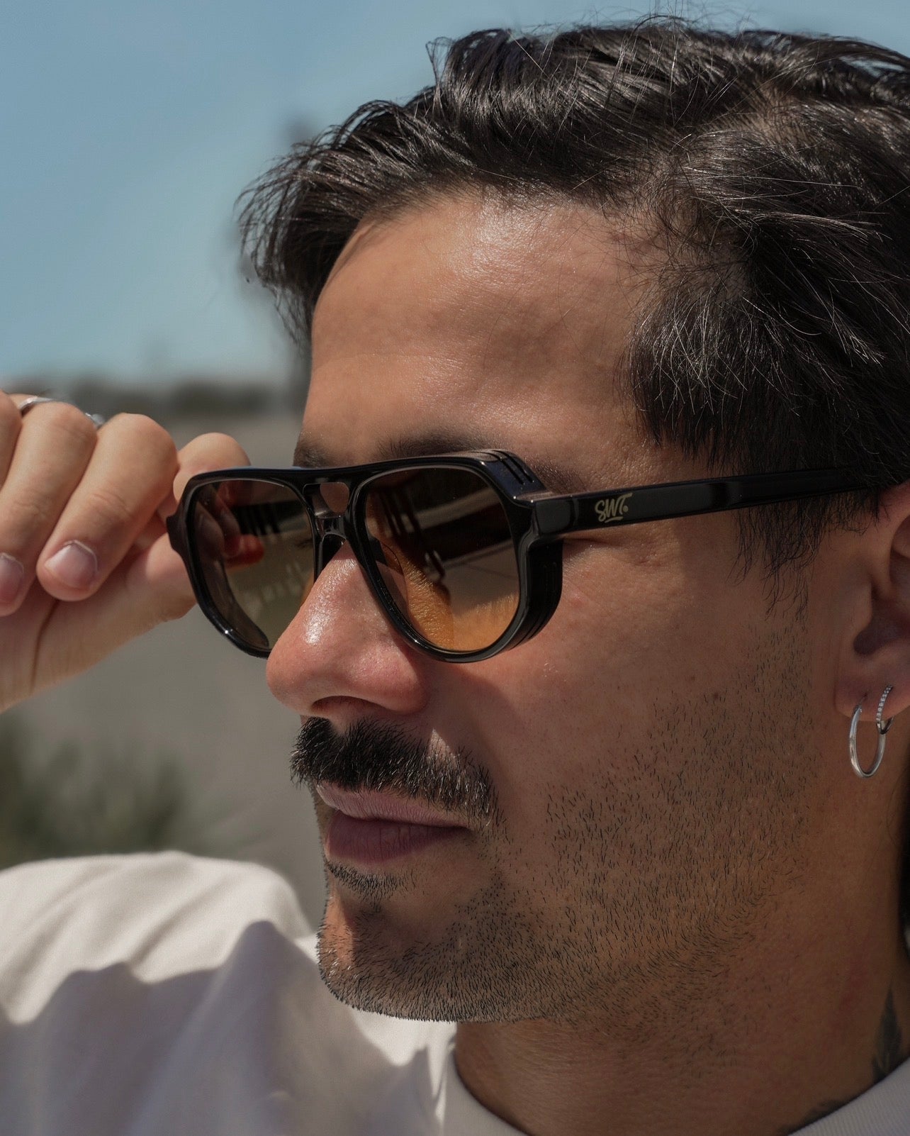 SWT Sundown aviator sunglasses in black acetate with green gradient lens