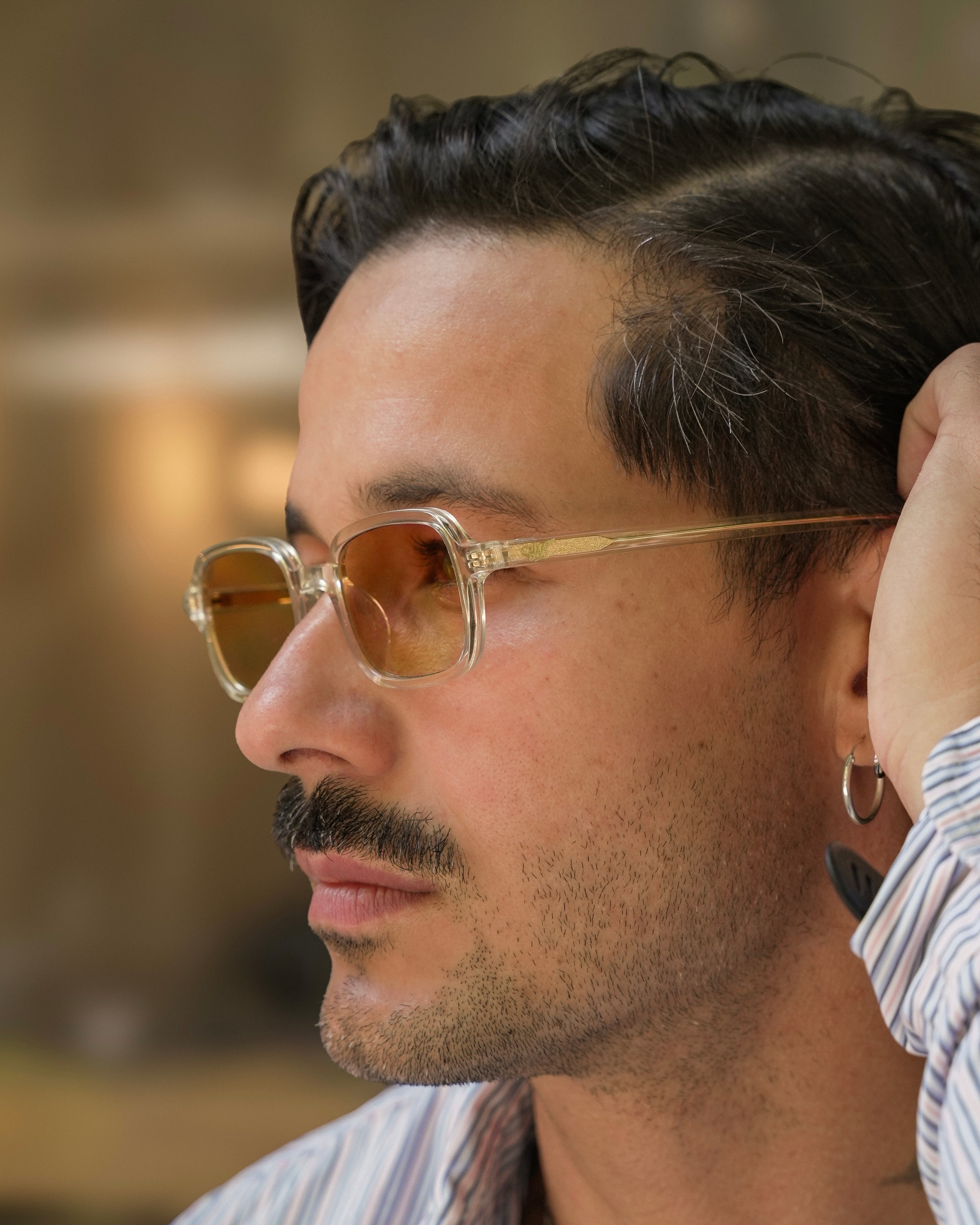 Vesper sunglasses by SWT, close-up of brown gradient lens