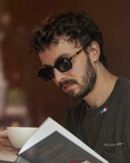 SWT Lido rectangular sunglasses, black acetate front, detail