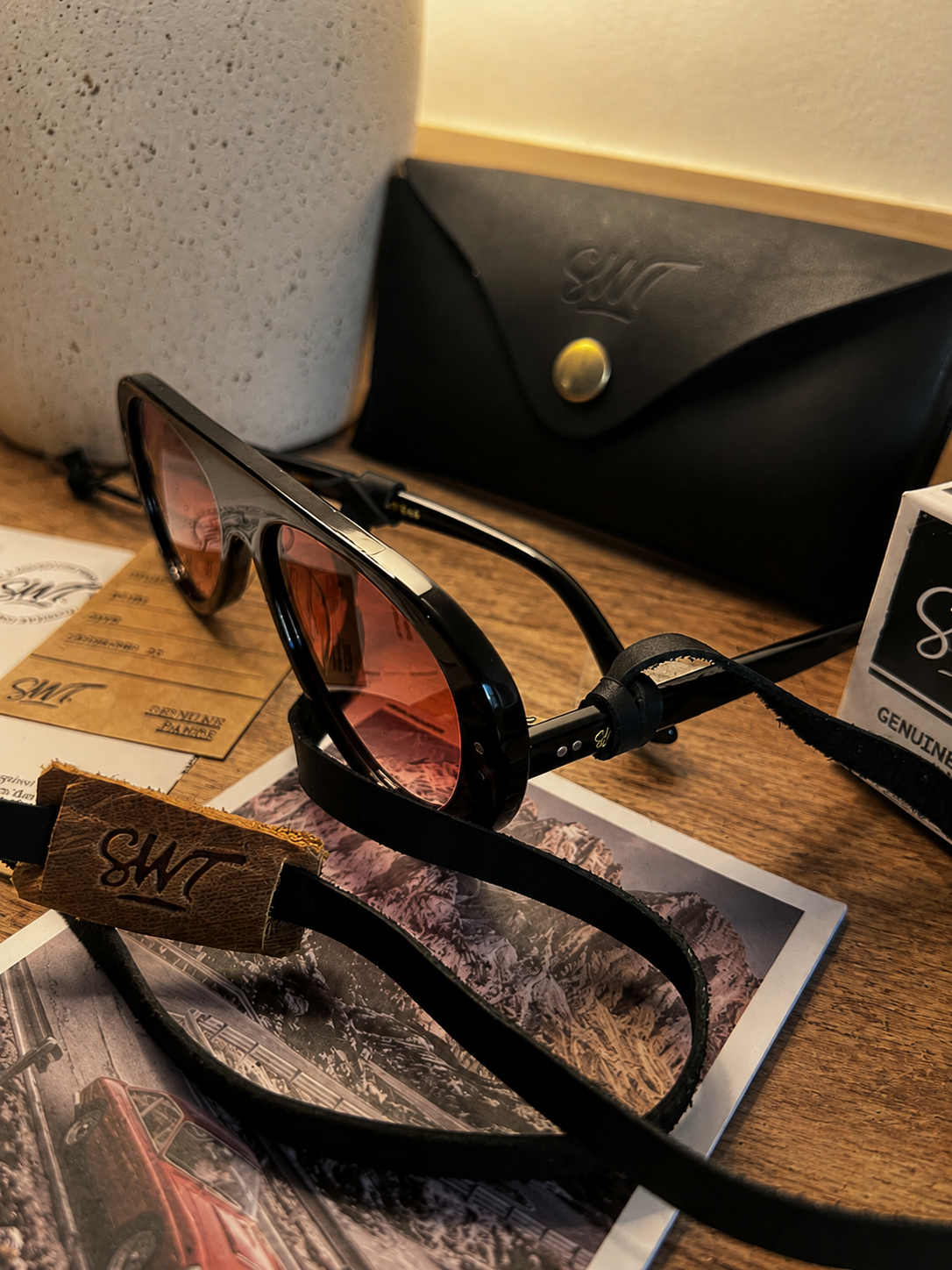 SWT leather sunglasses straps, hand-stitched buffalo leather