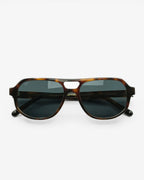 Havana Route sunglasses by SWT, dark tortoiseshell aviator frame with charcoal grey lenses, front view