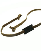 SWT brown and black leather sunglasses strap, sliding label detail