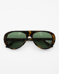 Miglia sunglasses by SWT, dark tortoiseshell aviator frame with G15 green lenses, front view