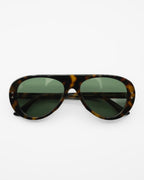 Miglia sunglasses by SWT, dark tortoiseshell aviator frame with G15 green lenses, front view