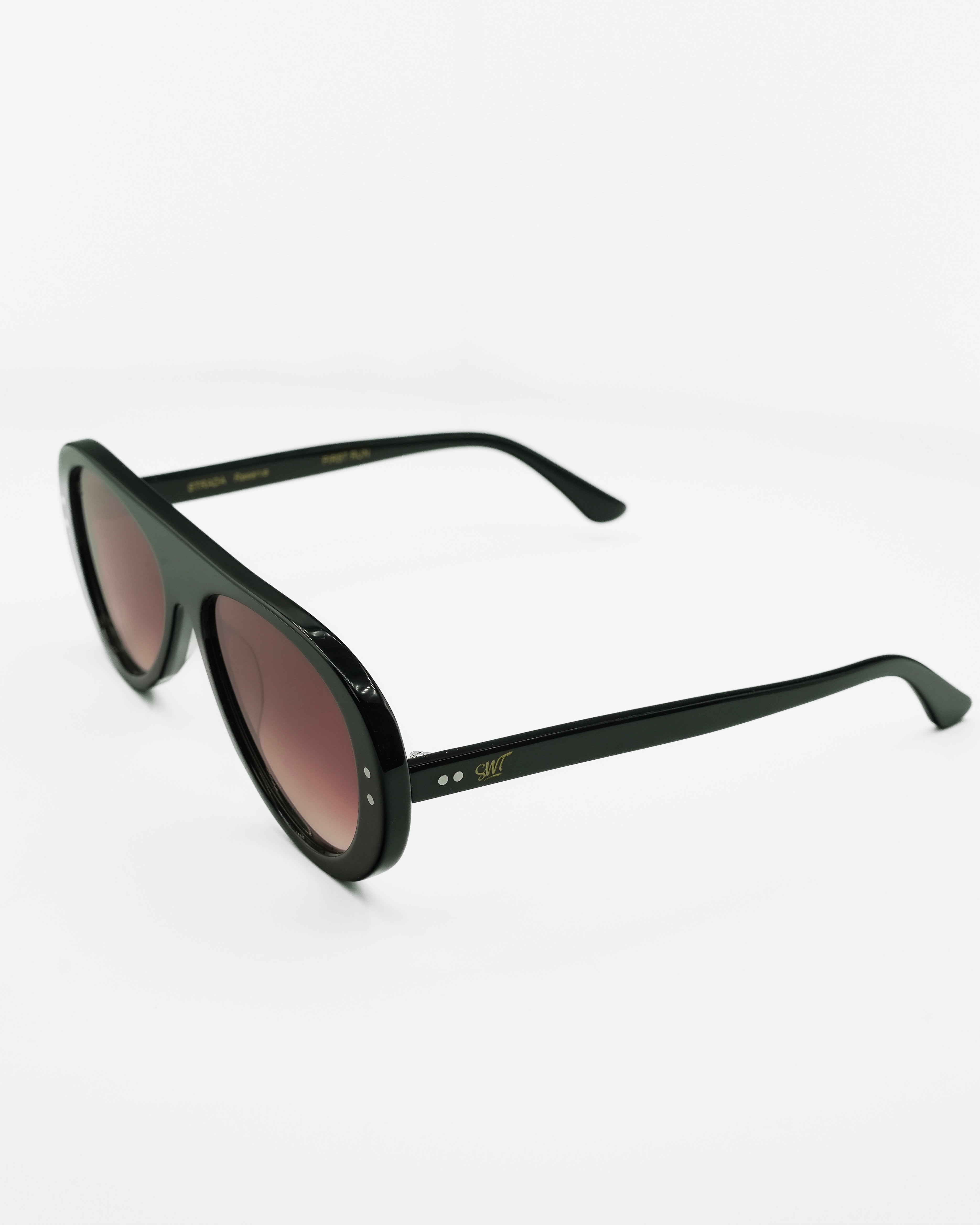 Reserve sunglasses by SWT, black acetate aviator, front detail
