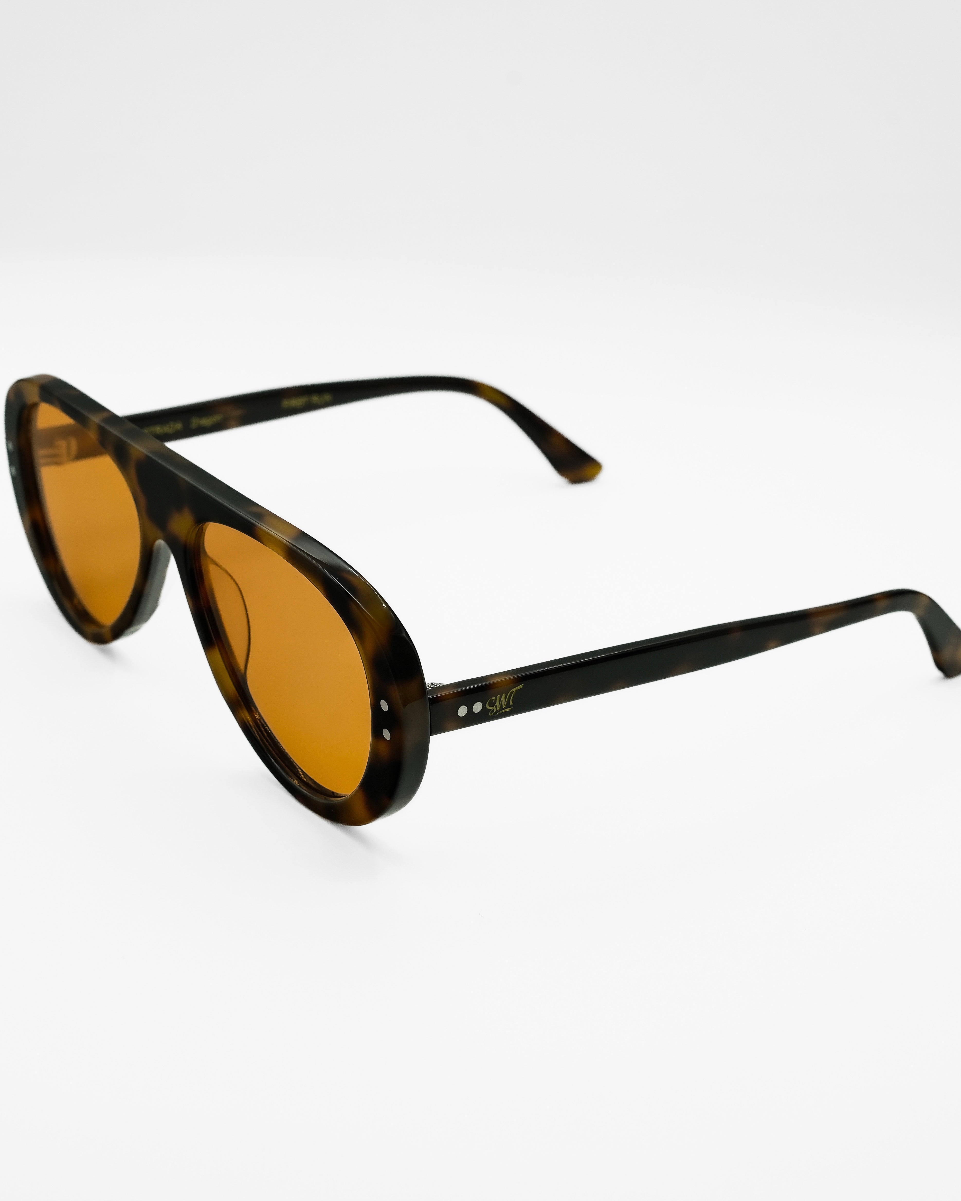 Dragon sunglasses by SWT, dark tortoiseshell acetate aviator, front detail
