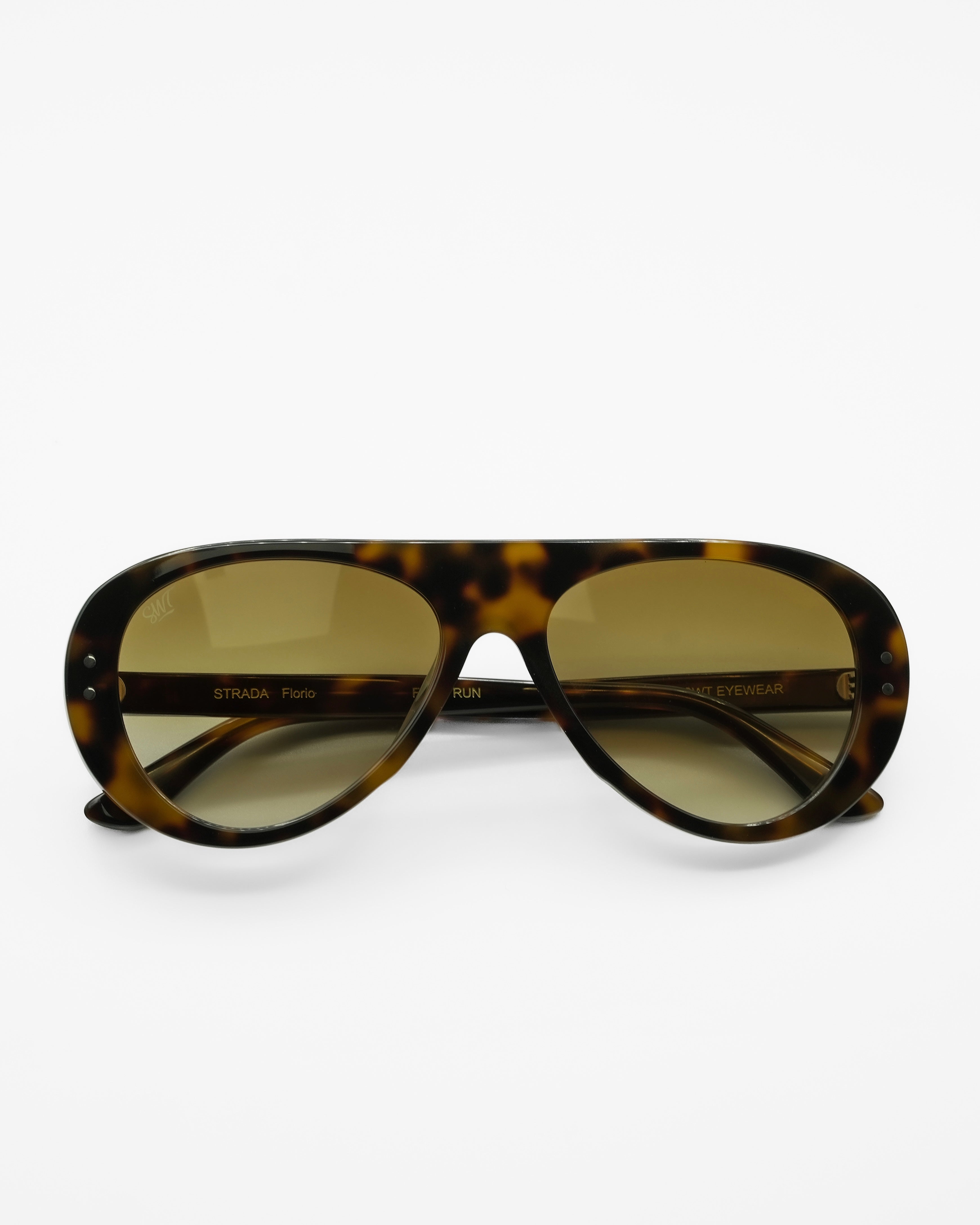Florio sunglasses by SWT, dark tortoiseshell aviator frame with tobacco gradient lenses, front view