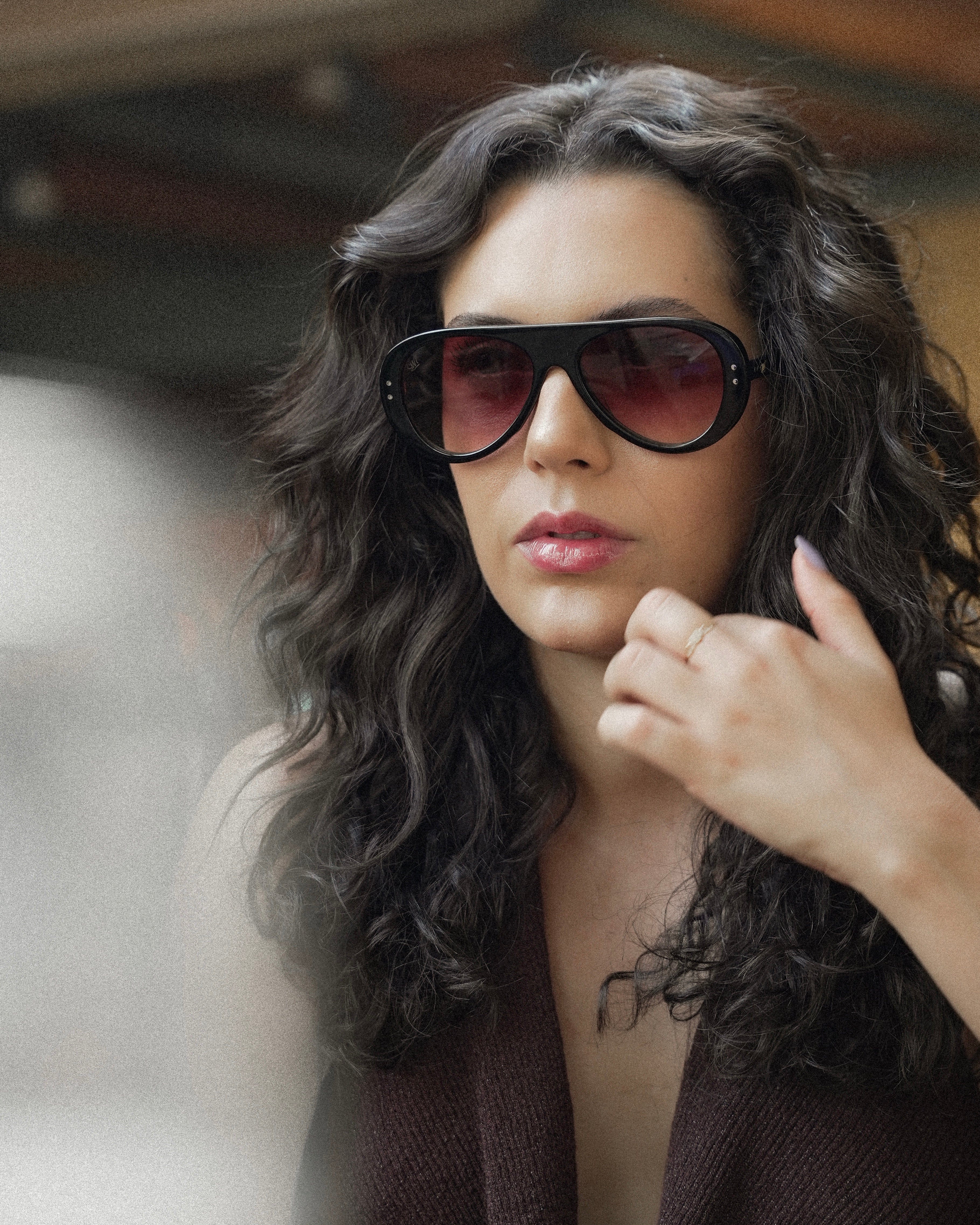 Reserve sunglasses by SWT, black aviator with burgundy gradient lenses, Strada collection