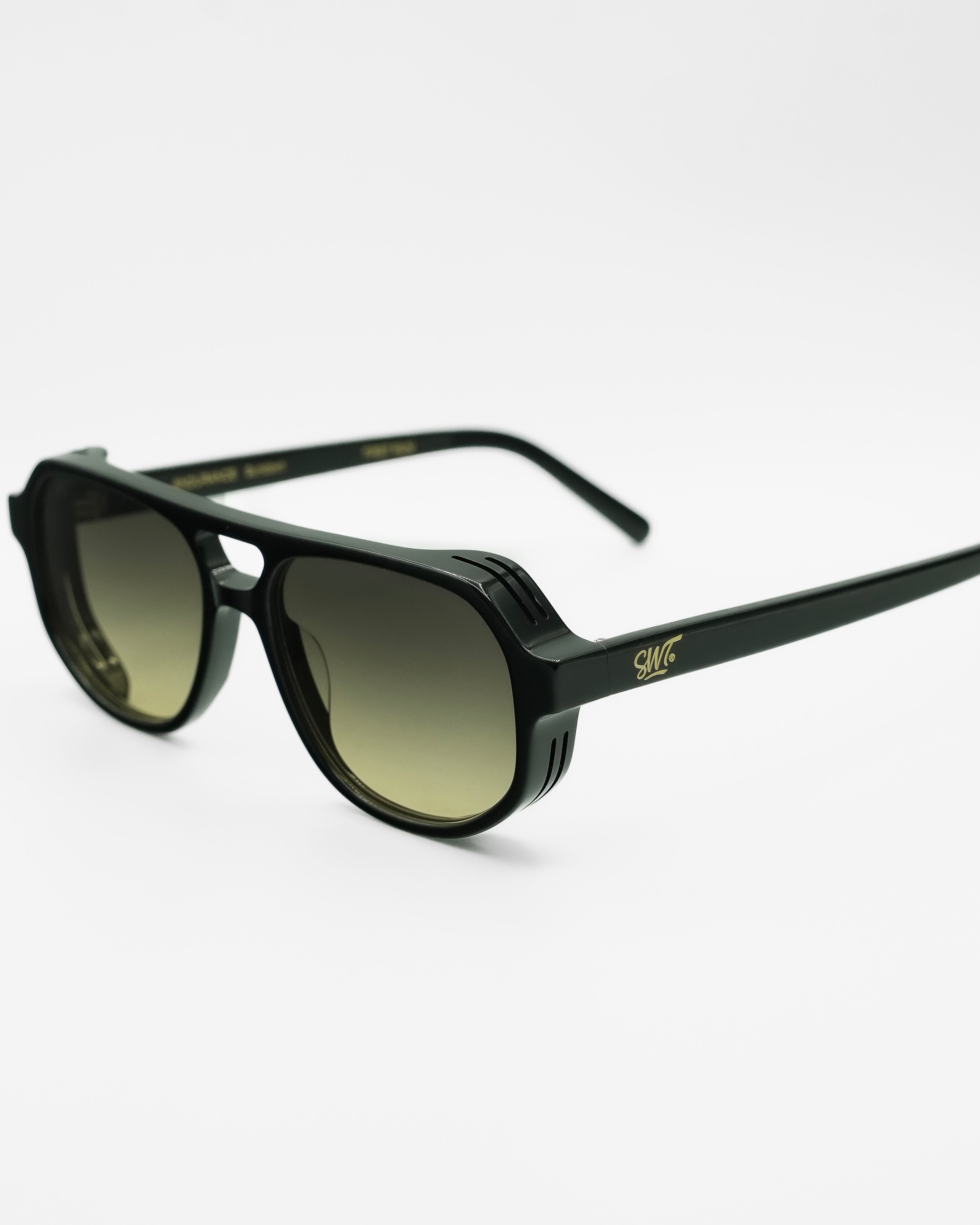 SWT Sundown aviator sunglasses in black acetate, front detail