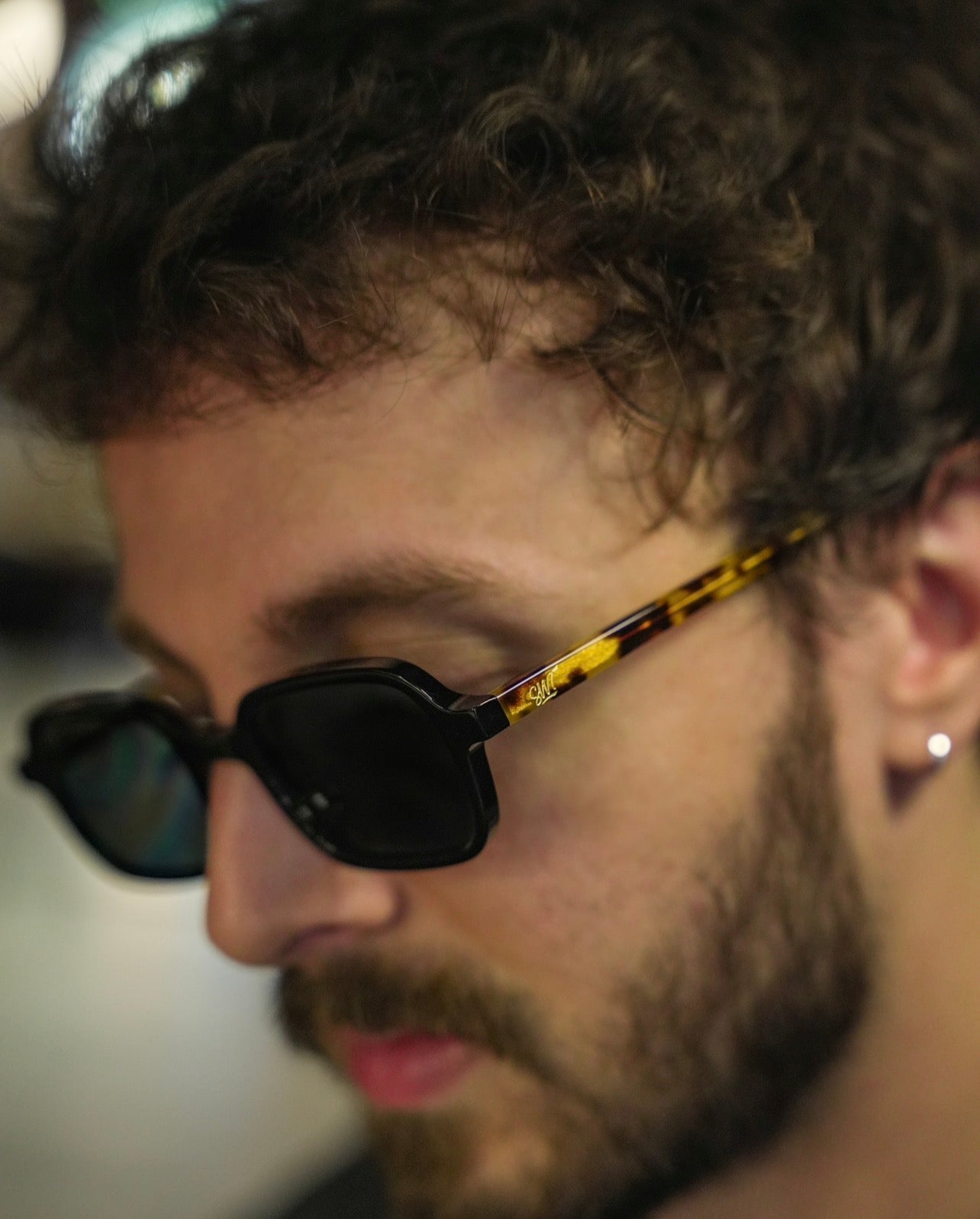 SWT Lido rectangular sunglasses in black acetate, Panorama collection