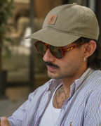 Oliver sunglasses by SWT, amber tortoiseshell aviator with G15 lens detail