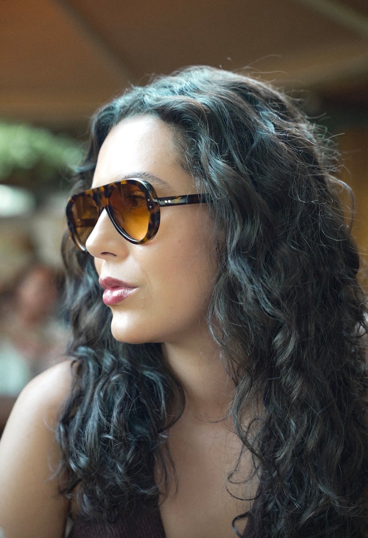 Dragon sunglasses by SWT, dark tortoiseshell aviator, angled detail