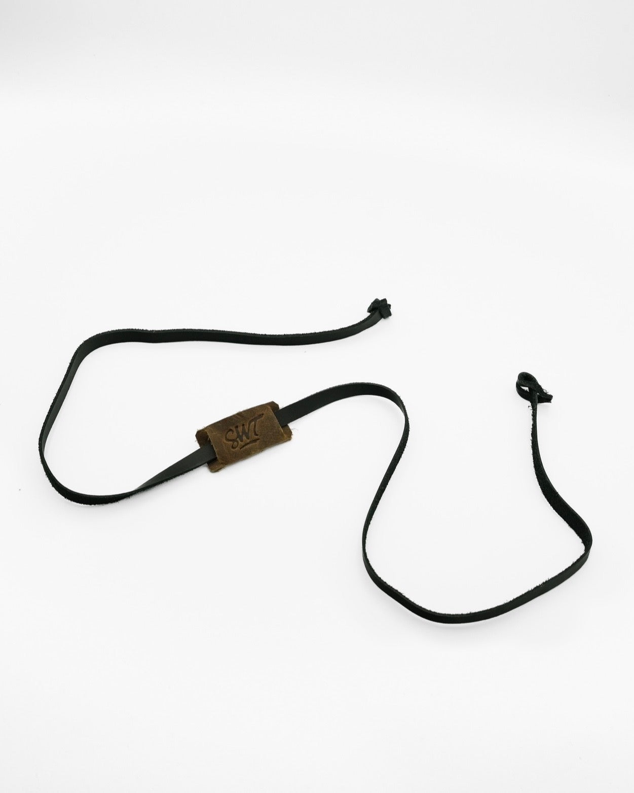 SWT black and tan leather sunglasses strap, two-tone buffalo leather, hand-stitched