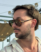 Miglia sunglasses by SWT, dark tortoiseshell acetate temple detail